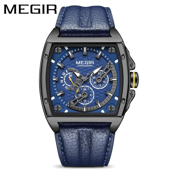 Men's Square Waterproof Luminous Leather Sport Quartz Watch Made Of Alloy And Genuine Leather