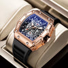 Men's Square Waterproof Quartz Watch With Alloy Case And Stainless Steel Strap
