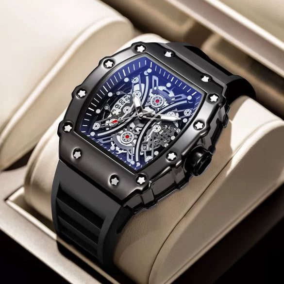 Men's Square Waterproof Quartz Watch With Alloy Case And Stainless Steel Strap