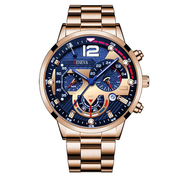 Men's Stainless Steel And Alloy Leisure Pointer Quartz Wrist Watch With Calendar And Printed Logo Round Dial