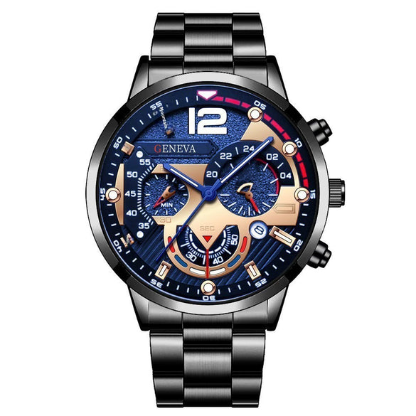 Men's Stainless Steel And Alloy Leisure Pointer Quartz Wrist Watch With Calendar And Printed Logo Round Dial