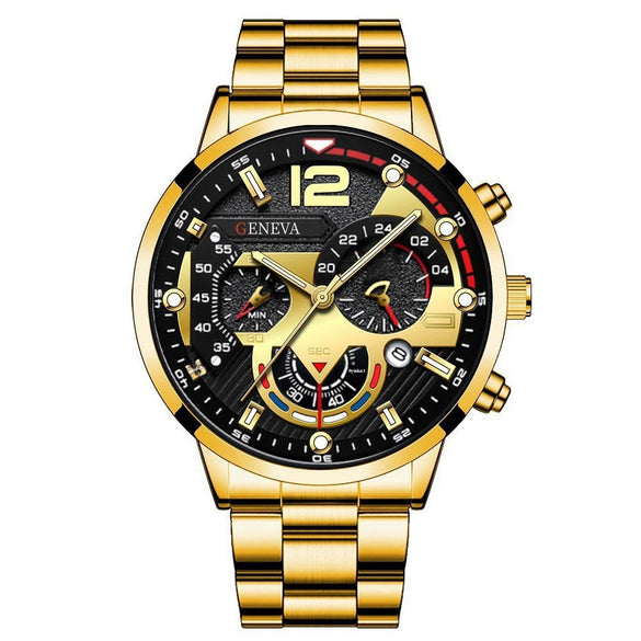 Men's Stainless Steel And Alloy Leisure Pointer Quartz Wrist Watch With Calendar And Printed Logo Round Dial