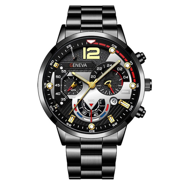 Men's Stainless Steel And Alloy Leisure Pointer Quartz Wrist Watch With Calendar And Printed Logo Round Dial
