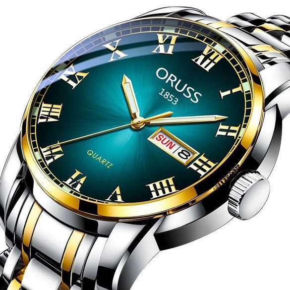 Men's Stainless Steel And Alloy Watch With Automatic Movement Waterproof Luminous Calendar Round Dial Spiral Crown Mineral Strengthened Glass Mirror
