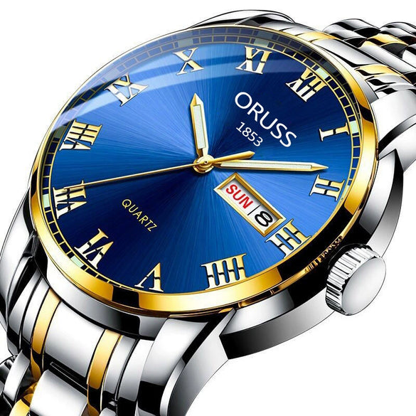 Men's Stainless Steel And Alloy Watch With Automatic Movement Waterproof Luminous Calendar Round Dial Spiral Crown Mineral Strengthened Glass Mirror