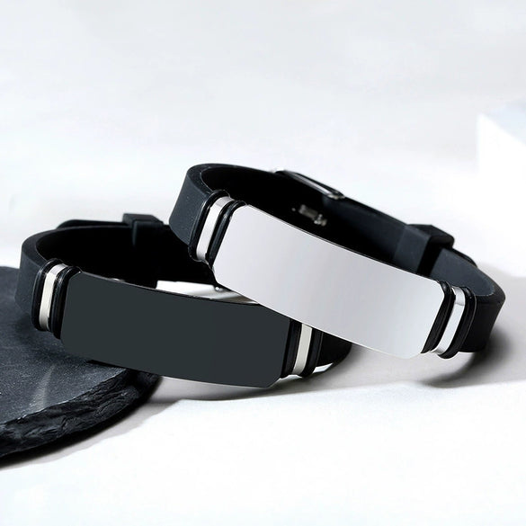 Men's Stainless Steel And Silicone Geometric Style Bracelet