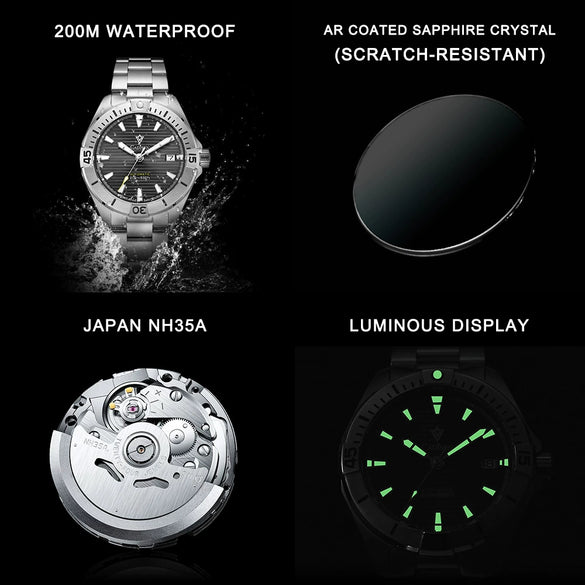Men's Stainless Steel Automatic Business Luminous Diving Watch