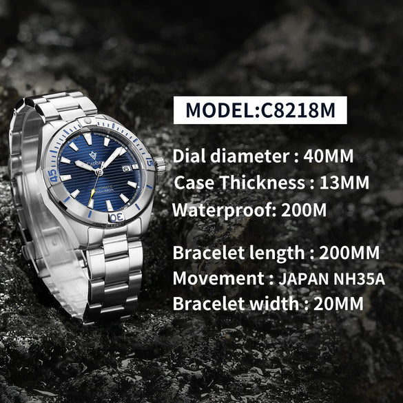 Men's Stainless Steel Automatic Business Luminous Diving Watch