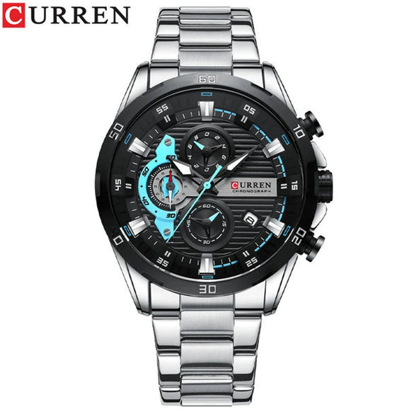 Men's Stainless Steel Band Quartz Motorcycle Disc Sixpin Leisure Watch