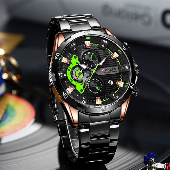 Men's Stainless Steel Band Quartz Motorcycle Disc Sixpin Leisure Watch