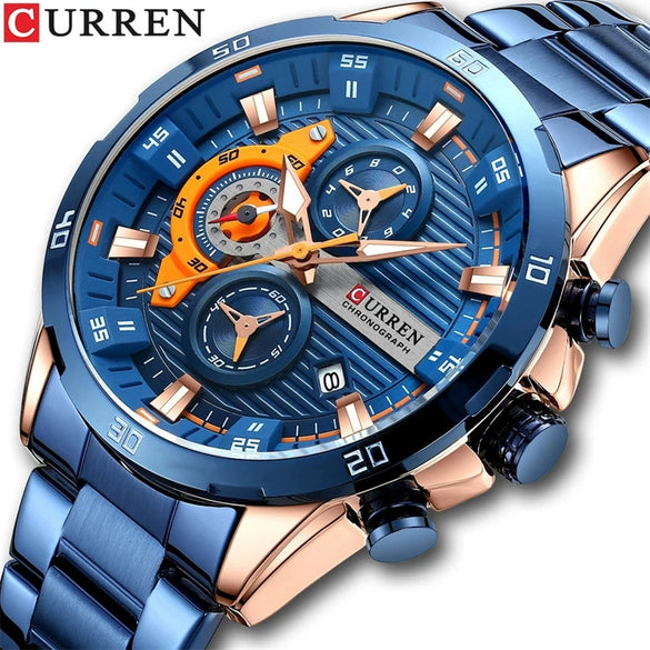 Men's Stainless Steel Band Quartz Motorcycle Disc Sixpin Leisure Watch
