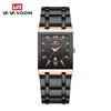 Men's Stainless Steel Band Quartz Watch Rectangular Dial Leisure Style Waterproof