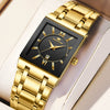 Men's Stainless Steel Band Quartz Watch Rectangular Dial Leisure Style Waterproof