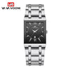 Men's Stainless Steel Band Quartz Watch Rectangular Dial Leisure Style Waterproof