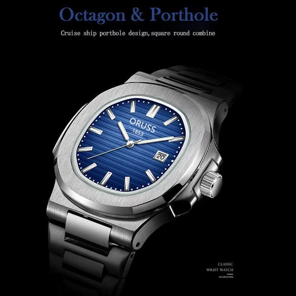 Men's Stainless Steel Band Quartz Watch With Round Dial And Waterproof Feature