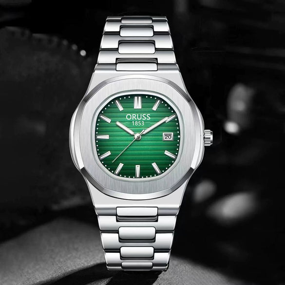 Men's Stainless Steel Band Quartz Watch With Round Dial And Waterproof Feature