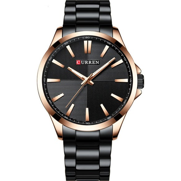Men's Stainless Steel Band Waterproof Quartz Watch Round Dial Leisure Style