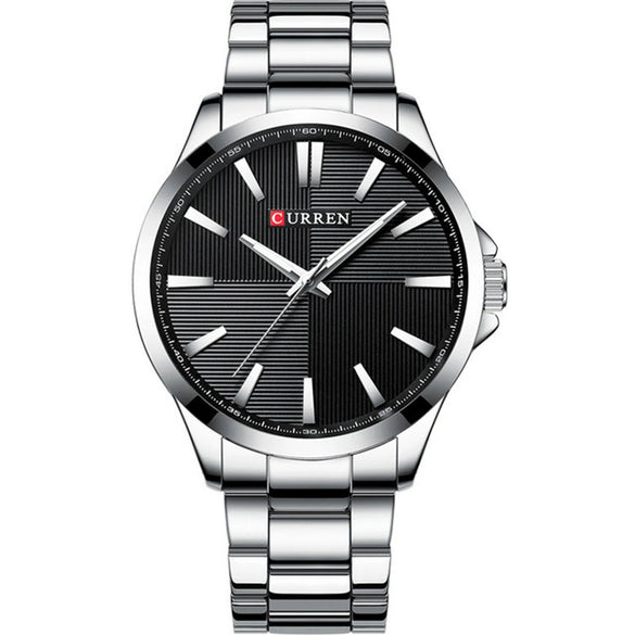 Men's Stainless Steel Band Waterproof Quartz Watch Round Dial Leisure Style
