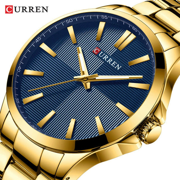 Men's Stainless Steel Band Waterproof Quartz Watch Round Dial Leisure Style