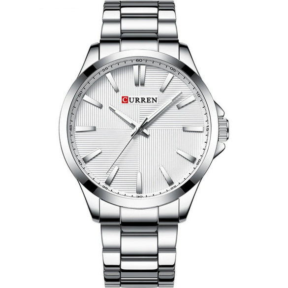 Men's Stainless Steel Band Waterproof Quartz Watch Round Dial Leisure Style