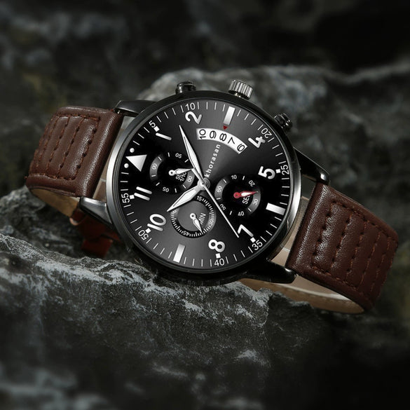 Men's Stainless Steel Belt Watch Round Dial Business Style