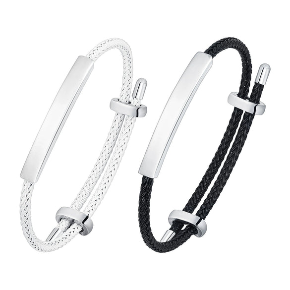 Men's Stainless Steel Black Wire Rope Adjustable Bracelet