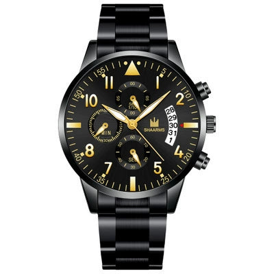 Men's Stainless Steel Business Quartz Watch With Round Dial And Fake Threeeye Design