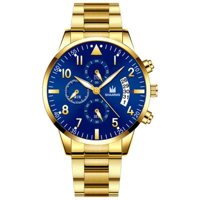 Men's Stainless Steel Business Quartz Watch With Round Dial And Fake Threeeye Design