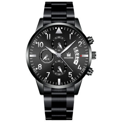 Men's Stainless Steel Business Quartz Watch With Round Dial And Fake Threeeye Design
