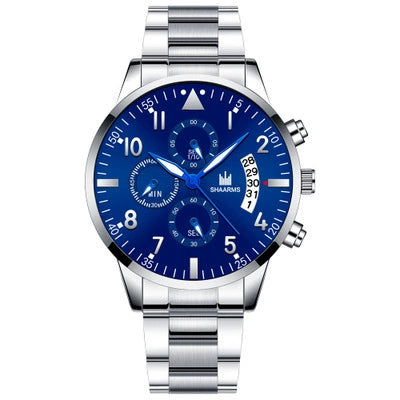 Men's Stainless Steel Business Quartz Watch With Round Dial And Fake Threeeye Design