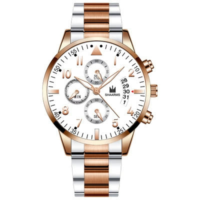 Men's Stainless Steel Business Quartz Watch With Round Dial And Printed Logo