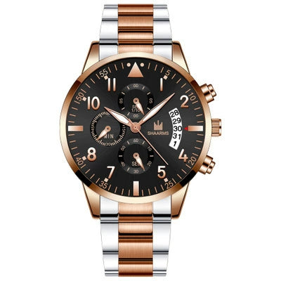 Men's Stainless Steel Business Quartz Watch With Round Dial And Printed Logo