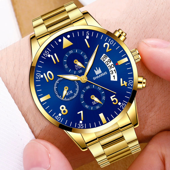 Men's Stainless Steel Business Quartz Watch With Round Dial And Printed Logo
