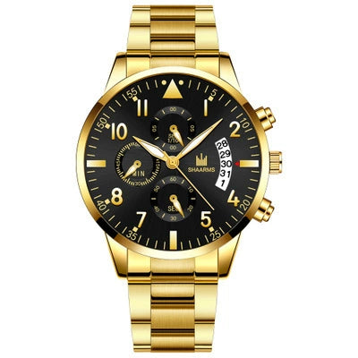 Men's Stainless Steel Business Quartz Watch With Round Dial And Printed Logo