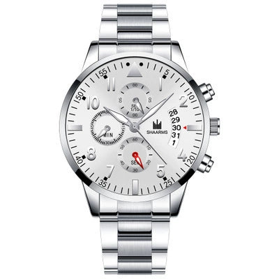 Men's Stainless Steel Business Quartz Watch With Round Dial And Printed Logo