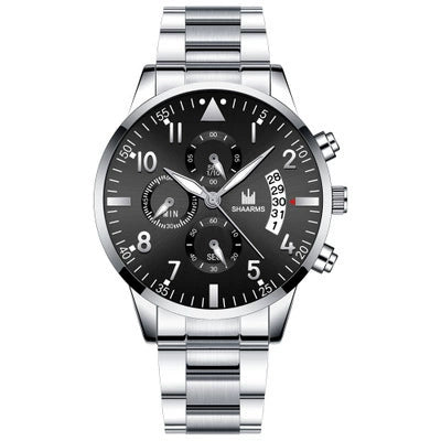 Men's Stainless Steel Business Quartz Watch With Round Dial And Printed Logo
