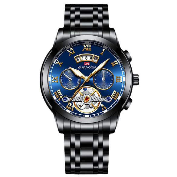 Men's Stainless Steel Business Round Dial Waterproof Quartz And Tourbillon Watch