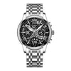 Men's Stainless Steel Business Round Quartz Automatic Watch With Luminous Calendar Waterproof And Hollow Design