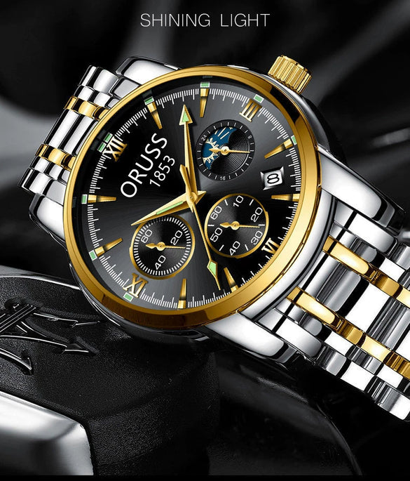 Men's Stainless Steel Business Style Rectangle Dial Automatic Movement Waterproof Luminous Watch