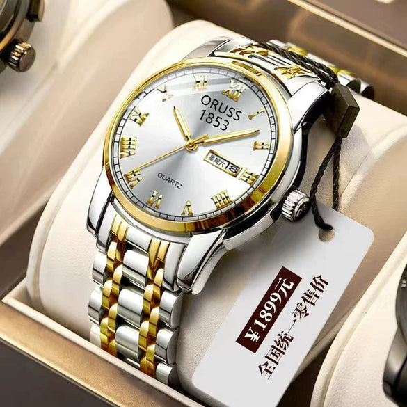 Men's Stainless Steel Business Style Round Dial Waterproof Watch With Automatic Movement And Luminous Calendar
