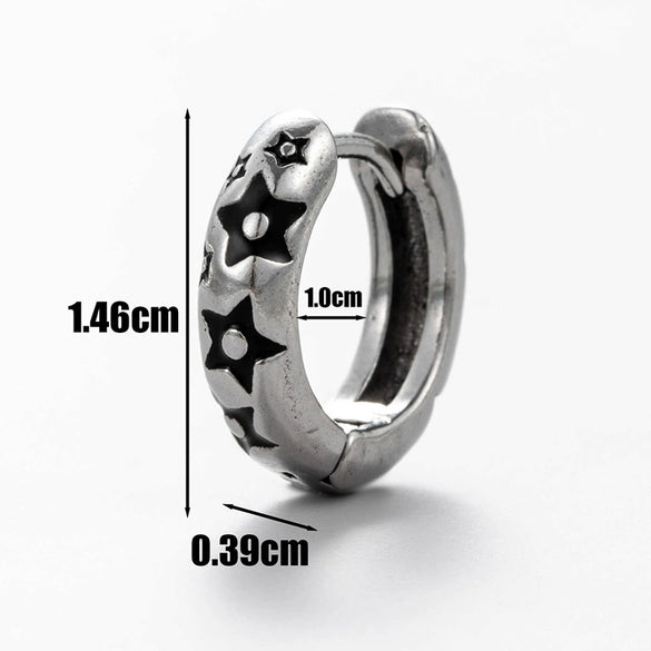 Men's Stainless Steel Cast Piercing Earrings With Tiger Cross Fivepointed Star Geometric Pattern And Polishing Process