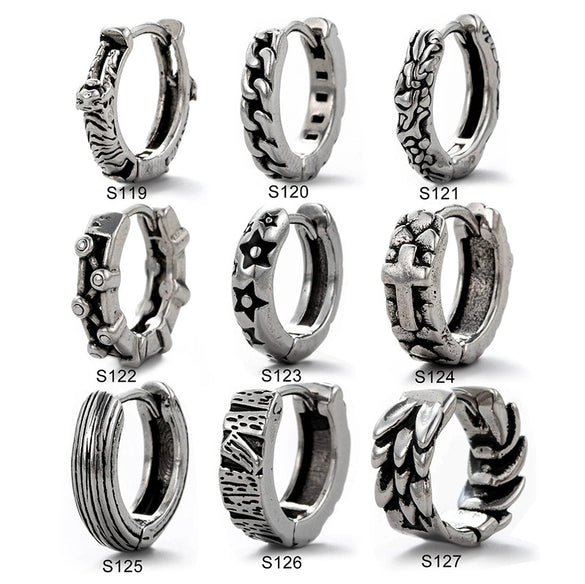 Men's Stainless Steel Cast Piercing Earrings With Tiger Cross Fivepointed Star Geometric Pattern And Polishing Process