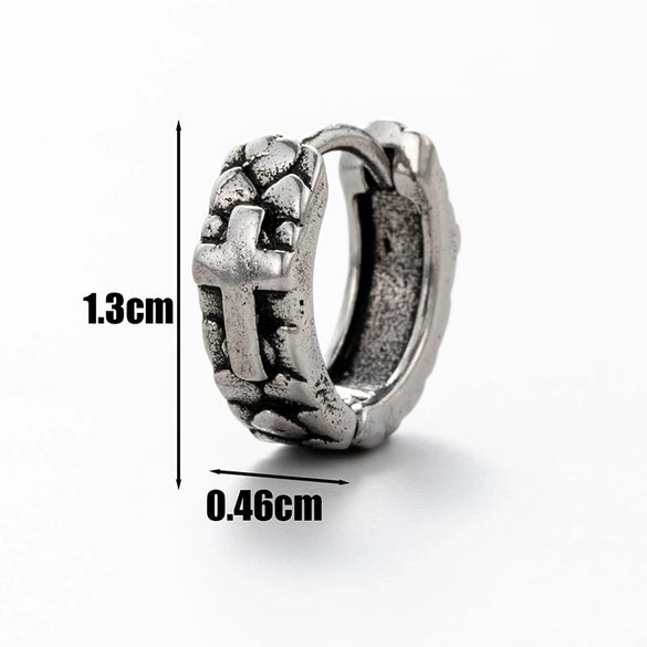 Men's Stainless Steel Cast Piercing Earrings With Tiger Cross Fivepointed Star Geometric Pattern And Polishing Process