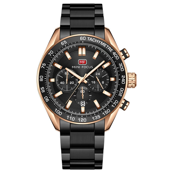 Men's Stainless Steel Casual Quartz Watch Round Dial Waterproof Mineral Reinforced Glass Mirror Bilateral Button Buckle