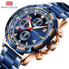 Men's Stainless Steel Casual Quartz Watch Round Dial Waterproof Mineral Reinforced Glass Mirror Bilateral Button Buckle