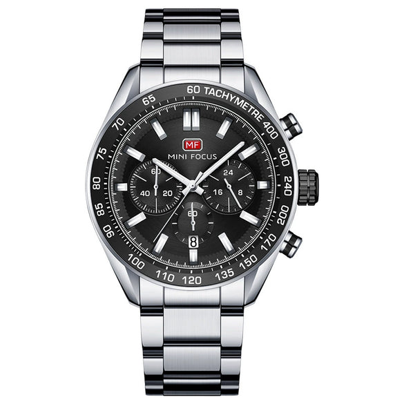 Men's Stainless Steel Casual Quartz Watch Round Dial Waterproof Mineral Reinforced Glass Mirror Bilateral Button Buckle
