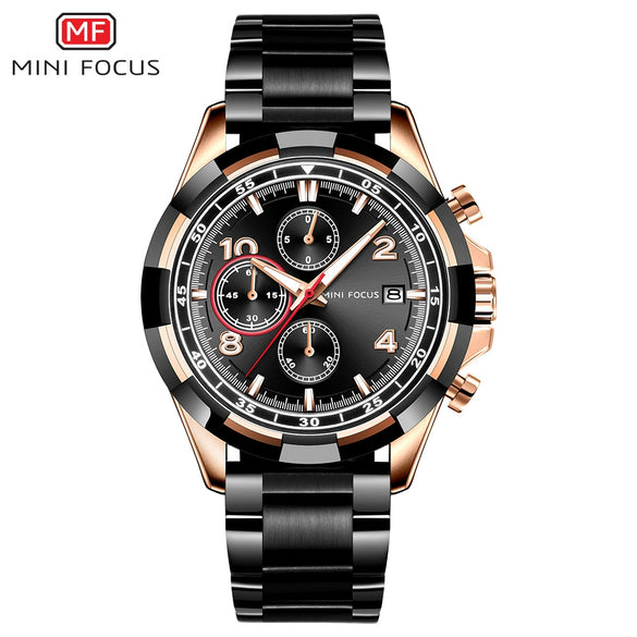 Men's Stainless Steel Casual Quartz Watch Round Dial Waterproof Mineral Reinforced Glass Mirror Bilateral Button Buckle