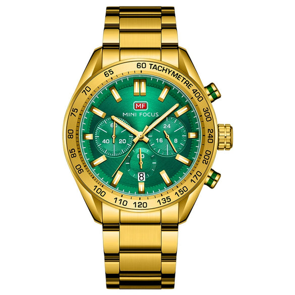Men's Stainless Steel Casual Quartz Watch Round Dial Waterproof Mineral Reinforced Glass Mirror Bilateral Button Buckle