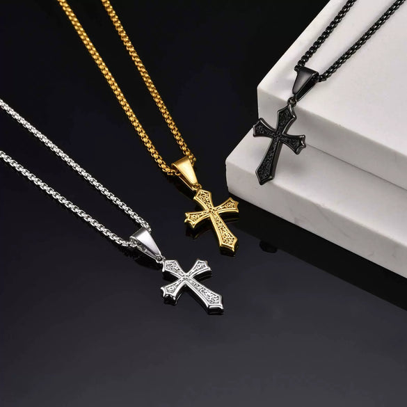 Men's Stainless Steel Cross Pendant Necklace Electroplated Fashion Style