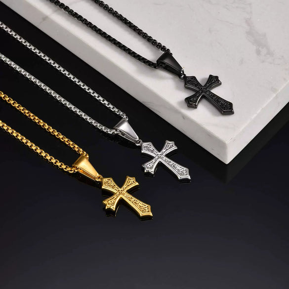 Men's Stainless Steel Cross Pendant Necklace Electroplated Fashion Style